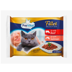 Kapsička pro kočky PreVital Fillet Selection kočka hovězí a losos, kapsa 85 g (4 pack)