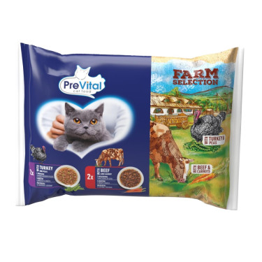 Kapsička pro kočky Prevital Farm Selection kočka hovězí a krůtí v omáčce, kapsa 85 g (4 pack)