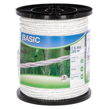 Ohradníkové lano BASIC 200 m, 6 mm, bílé, nerezová ocel 6 x 0,20 mm