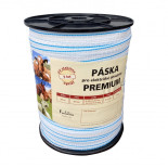 Páska PREMIUM 20 mm pro el. ohradník, 3x0,20 mm Niro + 2x0,25 mm CuSn, 200 m, bílo-modré  