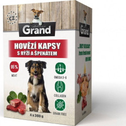 GRAND deluxe hovězí, rýže a špenát - kapsička pro psy 4x300g  