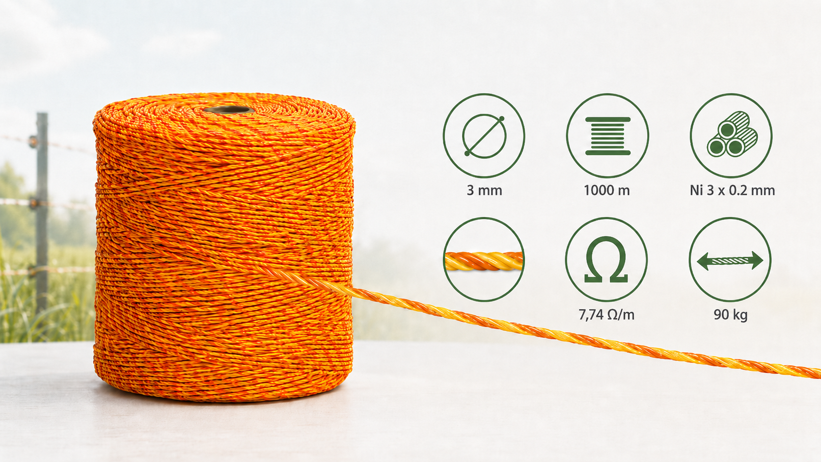 Lanko pro elektrický ohradník, 3 mm/1000 m, žluto-oranžové banner
